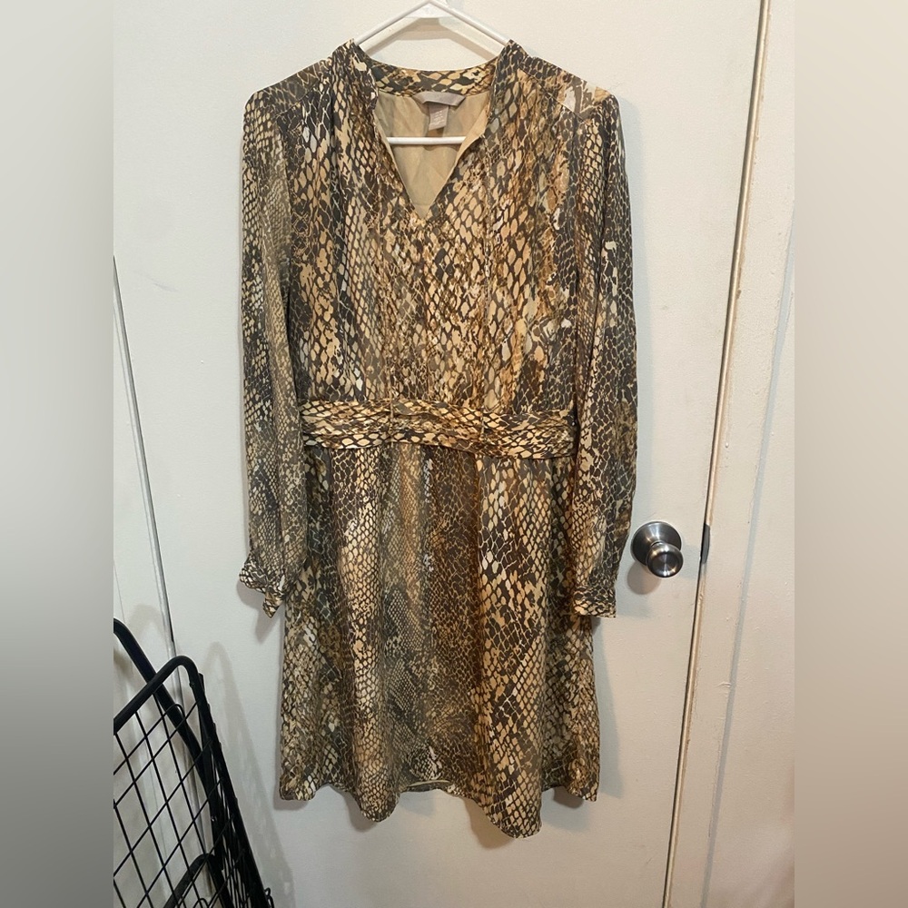 H&M Brown Snake Print Long Sleeve Dress